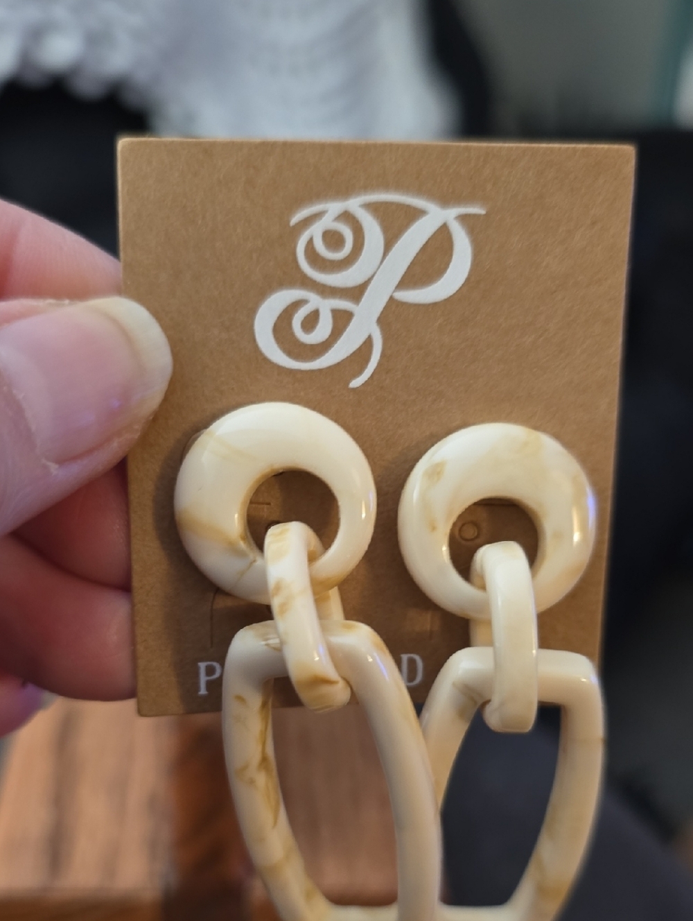 Ivory Marbled Acrylic Link Drop Earrings